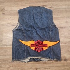 Vintage Harley Davidson Patch Denim Blue Jean Vest Mens L picture