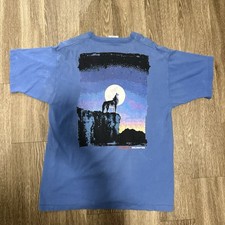VINTAGE MARLBORO UNLIMITED HOWLING WOLF COYOTE T-SHIRT BLUE ONE SIZE picture