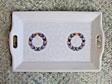 Lg Lacquer Beige & Cream Color Tray Hand Painted Flowers Olinalá Mexico Folk Art picture