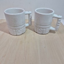 Vintage Frankoma Pottery Republican GOP Elephant Mugs White C4 Set of 2 picture