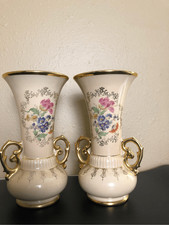 Abingdon Pottery #534 Vases Pair, Floral & Gold Trim” picture