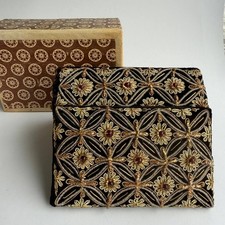 Vintage Indian Velvet Jewelry Box Trinket Handmade Gold Embroidery Beaded Tag picture