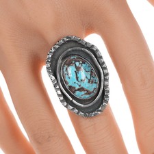 sz8.75 Vintage Native American sterling silver freeform ring with turquoise picture