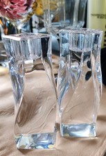 Orrefor Scandanavian 2 Crystal Twisted Candleholders MCM1965, Pristine PO Signed picture