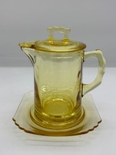 Vintage Fosteria Glass Mayfair Syrup Pitcher Amber Full Set picture