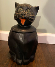 Vintage 1960s McCoy Coalby Black Cat Ceramic Cookie Jar picture