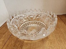 Lead Crystal Serving Bowl with Unusual Rim MDesign Frosted Floral Pattern 8-1/2