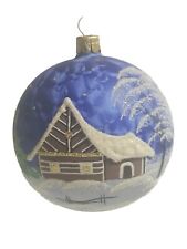 6 Vintage Glass Ball Christmas Ornament Hand Painted Snowy House & Church Scene  picture