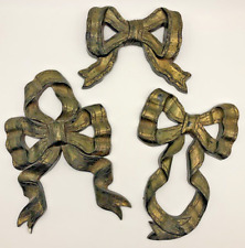 Vintage Set of 3 Syroco Gold Tone Molded Plastic Ribbon Bow Plaques Wall Decor picture