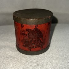 Antique Vtg 19th C 1800s Tin Drum Still Bank Lady Liberty & Eagle Original Paint picture
