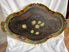 21.5”vintage Italian Florentine Wood Tray turquoise/Aqua picture