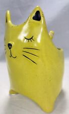 Square Cat Planter Pottery Kitten Whimsical Succulent Planter Closed Eye picture