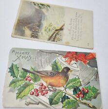 2 Antique Posted Christmas Postcards -  Postmarked 1911 and 1920 - Robin picture
