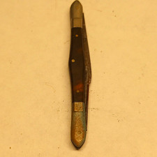 Vintage 2-Blade Pocketknife Pen Blade Slipjoint Brown Plastic Handle Screwdriver picture