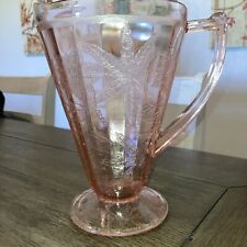 Vintage Jeanette Pink Depression Pitcher. 71/2” Tall & 5 1/2” Wide Floral picture