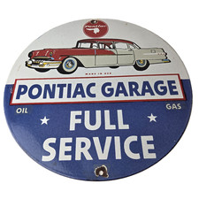 Vintage Pontiac Sign - Automobilia Garage Full Service Porcelain Gas Pump Sign picture