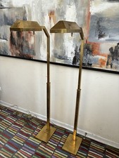 Pair Vtg Brass Pharmacy Floor Lamps Patina MCM Koch Lowy Style 1986 Adjustable picture