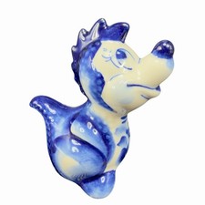 Handmade Gzhel Russian Porcelain Small Dragon Figurine Had Painted Cobalt Blue picture