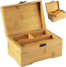 Large Wooden Box with Hinged Lid Bamboo Wood Storage Box picture
