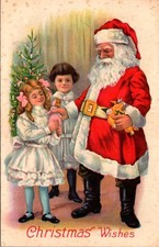 1928 Santa Children Christmas Postcard 2c Franklin Pair TB Seal Toy Doll Tree picture