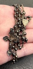 VTG Antique Oxidized Patina 800 Silver Rosary Bead Necklace Crucifix Pendant 21” picture