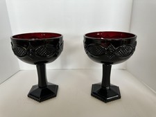 VTG Avon The 1876 Cape Cod Collection Saucer Champagne Glass Set of 2 Ruby Red picture