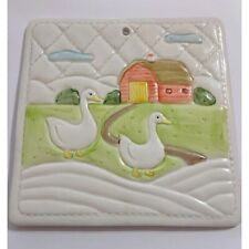 VTG Otagiri 82 Omc Japan Trivet Quilted Geese Farm Country Decor 7x7 in picture