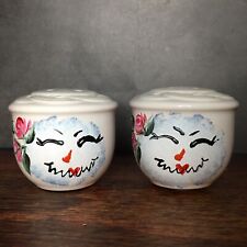 Hand Painted Snow Lady Face Salt Pepper Snowman Holiday Shakers picture