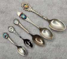 5 Vintage Sterling Enamel Souvenir Demi Collectible spoons 73g LOT picture