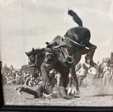 Antique Original Rodeo Photo of Keith Smith Wracking Off Hanks Pal Marked 1947 picture