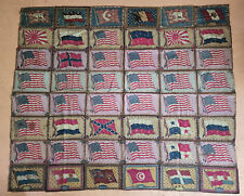 48 pc ANTIQUE 1910's TOBACCO FELT FLANNEL COUNTRY FLAG STITCHED PATCHWORK QUILT picture