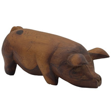 VTG Hand Carved Wooden Pig Figurine Primitive Folk Art Rustic Farmhouse Decor picture