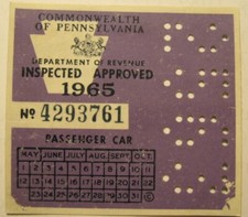 Vintage Original 1965 PA Pennsylvania Inspection Sticker Old Antique Car picture