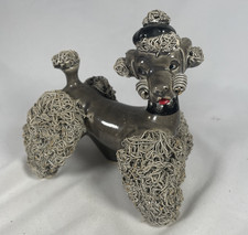 Vintage Gray Spaghetti Poodle Figurine With Rhinestone Collar 5 Inches Tall picture