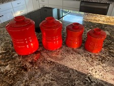 COMPLETE 4 PC FRANKOMA PLAINSMAN FLAME RED ORANGE CANISTER SET #26 FACTORY MINT picture