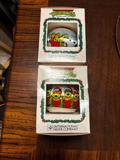 Vtg Official 1990 Teenage Mutant Ninja Turtles Christmas Ornament NIB; Lot of 2 picture