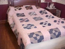 QUILT, GREAT BLACKS and BLUES on PINK, circa 1900s picture