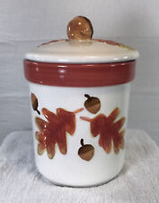 Hallmark Autumn Fall Leaves Acorns Ceramic Canister Candle Holder w Lid picture
