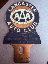 Vintage AAA License Plate Topper Automobile Club Lancaster PA Brass  picture
