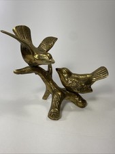 Vtg Solid Brass Two Song Birds On A Branch  picture