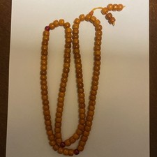 Amber yellow floating flower barrel-shaped Buddhist beads bracelet 108 beads picture