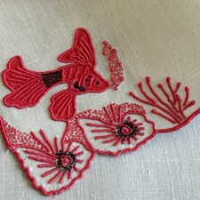 Vintage Cocktail Napkins Marghab Madeira Tropical Fish Embroidered Set of 8 Red picture