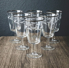 Vintage Cristal d'Arques Parisienne Crystal Water Goblets Set of 7 Silver Rim 6