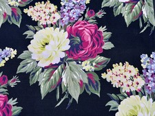 1930’s Glammy Hollywood Regency Purple ROSES on BLACK Barkcloth Vintage Fabric picture