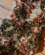156g Natural Garnet Cluster on Green Epidote & White Calcite UV Fluorescent picture