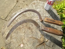 Two Vintage Hand Scythes   One VILLAGE BLACKSMITH   Farm Tools   Rustic Decor picture