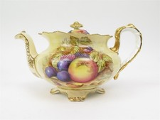 Rare AYNSLEY Orchard Fruits Teapot Signed D. Jones Fruit Pattern Gold Trim #1019 picture