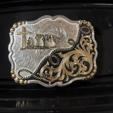 Montana Silversmiths Engraved Western Scrollwork Rope Cowboy Belt Buckle picture