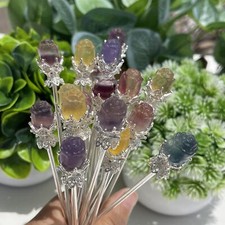 5pc Natural fluorite carved rose hairpin quartz crystal reiki healing random picture