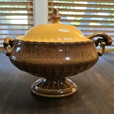 Metlox Vernonware Soup Tureen San Fernando Gold Pedestal Bowl Lid Ladle Vintage picture